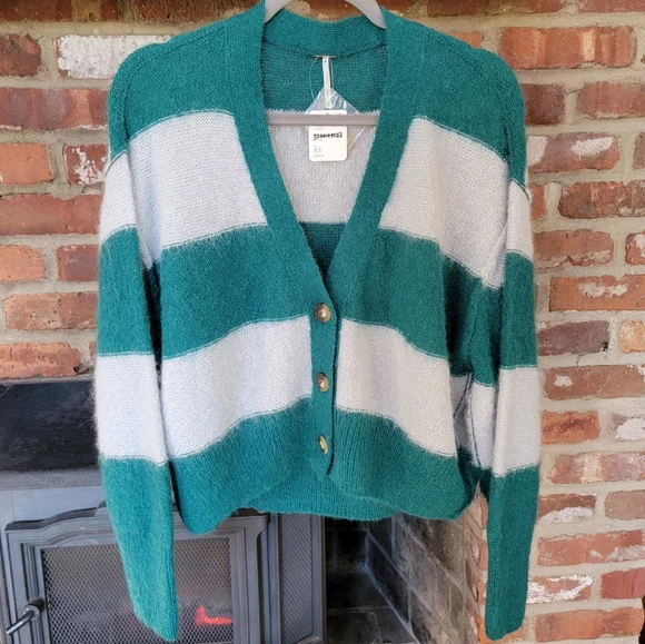 NWT Free People V-neck Alpaca Wool Striped Eclair Cardigan size XS - Picture 2 of 9